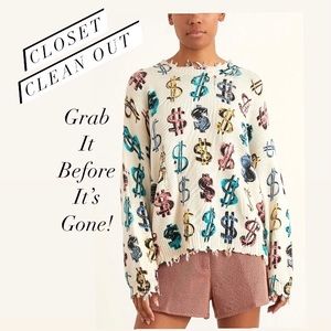 R13 Multicolor Dollar Sign Distressed Cotton Oversized Sweater